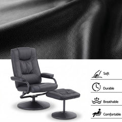 Artiss Recliner with Ottoman 360-Degree Swivel Recliner Chair and Ottoman Set PU Leather Black