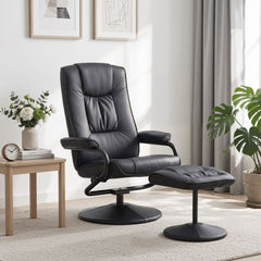 Artiss Recliner with Ottoman 360-Degree Swivel Recliner Chair and Ottoman Set PU Leather Black