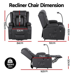 Artiss Power Lift Recliner Chair with Massage and Heat for Elderly, Electric Sofa Reclining Chair with USB and Phone Holder, PU Leather Comfy Armchair for Living Room, 2 Cup Holder & 4 Pockets, Black