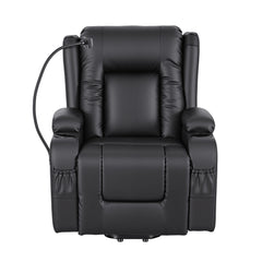 Artiss Power Lift Recliner Chair with Massage and Heat for Elderly, Electric Sofa Reclining Chair with USB and Phone Holder, PU Leather Comfy Armchair for Living Room, 2 Cup Holder & 4 Pockets, Black