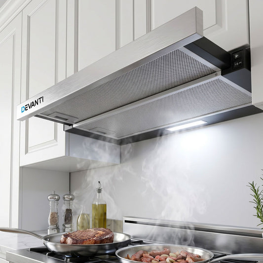 Devanti 600mm Range Hood 60cm Slide out Rangehood Stainless Steel