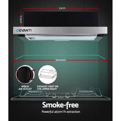 Devanti 600mm Range Hood 60cm Slide out Rangehood Stainless Steel