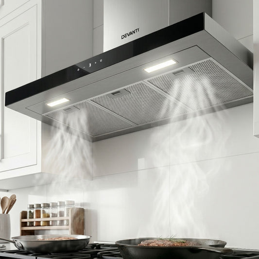 Devanti 900mm Range Hood 90cm Rangehood Glass Stainless Steel