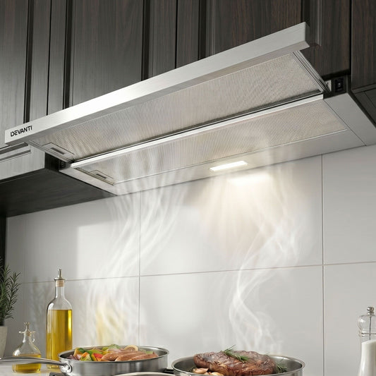 Devanti 900mm Range Hood 90cm Slide out Rangehood Stainless Steel