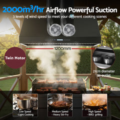 Devanti 1200mm Commercial BBQ Range Hood Dual Motor W/ Remote Control Black