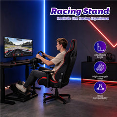 Foldable Racing Wheel Stand Height and Angle Adjustable Sim Racing Stand with Pedal Shifter Mount Fits Logitech Thrustmaster Fanatec Moza Gaming Cockpit
