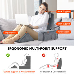 Reading Pillow High Density Memory Foam Back Support Pillow with Arms for Adults Teens for Reading Watching TV Resting Sitting Up in Bed Couch Floor Grey