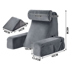 Reading Pillow High Density Memory Foam Back Support Pillow with Arms for Adults Teens for Reading Watching TV Resting Sitting Up in Bed Couch Floor Grey