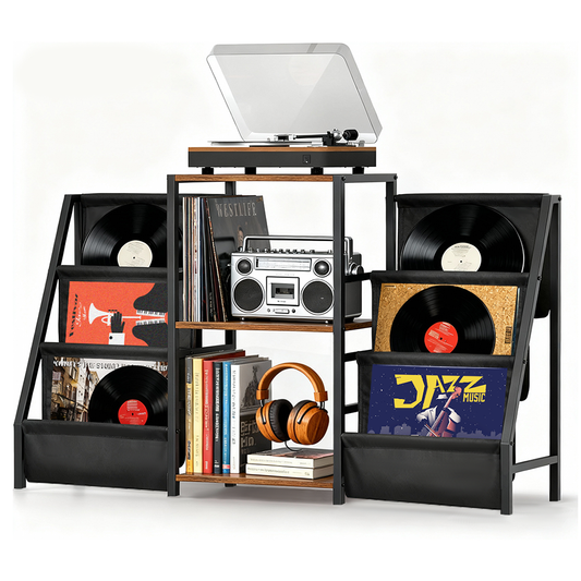 Record Player Stand with Vinyl Storage 3 Tier Metal Turntable Stand with Record Holders for Media Stereo Audio Rustic Vinyls Display Cabinet 129x30x74cm