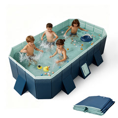 2.6m Foldable Pool PVC Non Inflatable Large Rectangle Pool Holding up to 6 People Hard Thickened Paddling Pool Easy Collapsible and Drainage 260×165×55cm