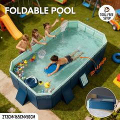 2.6m Foldable Pool PVC Non Inflatable Large Rectangle Pool Holding up to 6 People Hard Thickened Paddling Pool Easy Collapsible and Drainage 260¡Á165¡Á55cm