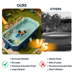 2.6m Foldable Pool PVC Non Inflatable Large Rectangle Pool Holding up to 6 People Hard Thickened Paddling Pool Easy Collapsible and Drainage 260¡Á165¡Á55cm
