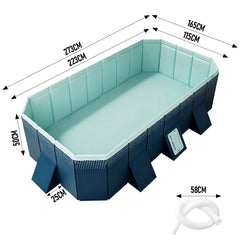 2.6m Foldable Pool PVC Non Inflatable Large Rectangle Pool Holding up to 6 People Hard Thickened Paddling Pool Easy Collapsible and Drainage 260¡Á165¡Á55cm