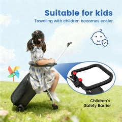 2-in-1 Kids Ride On Luggage Carry On Rolling Luggage Detachable Stroller With Guardrail Kids Passenger Suitcase For Airport and Family Travel Max Load 65kg