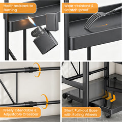 3-Tier Expandable Countertop Organizer 76cm Tall Heavy Duty Steel Kitchen Rack Partition Height Adjustable with Pull Out Microwave Shelf Includes 5 Hooks