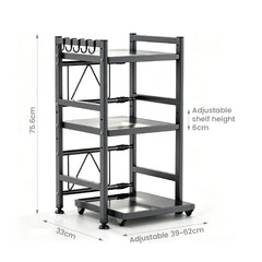 3-Tier Expandable Countertop Organizer 76cm Tall Heavy Duty Steel Kitchen Rack Partition Height Adjustable with Pull Out Microwave Shelf Includes 5 Hooks