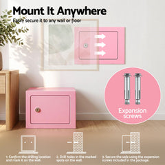 UL-Tech 6.5L Small Safe Box with Key Lock for Cash Mini Home Security Safe Pink