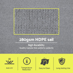 Instahut Sun Shade Sail Cloth 98% UV Block Outdoor Canopy Rectangle 2X5M Grey