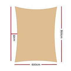 Instahut Shade Sail 6x8m Rectangle 185GSM 95% Sand Shade Cloth