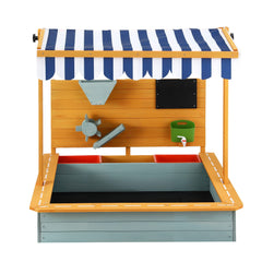 Keezi Kids Sandpit Wooden Canopy Sandbox With Cover Funnel Outdoor Toys 110cm Green