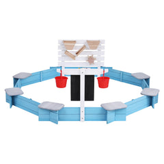Keezi Kids Sandpit Wooden Round Sand Pit Funnel Bench Seat Beach Toys 215cm