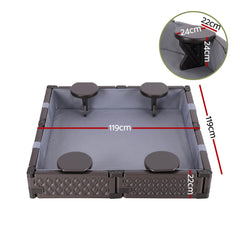 Keezi Kids Sandpit Sandbox With Cover 4 Seats Outdoor Sand Box Brown