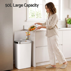 Devanti 50L Motion Sensor Trash Bin Automatic Kitchen Waste Dustbin White