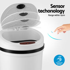 Devanti Sensor Bin Motion Rubbish Bins Kitchen Automatic Trash Can White 9L