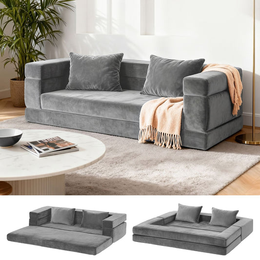 Artiss Convertible Folding Sofa Bed Pull Out Mattress Foldable Lounge Couch Grey