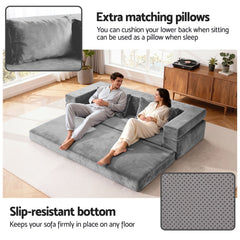 Artiss Convertible Folding Sofa Bed Pull Out Mattress Foldable Lounge Couch Grey