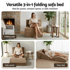 Artiss Folding Sofa Bed Convertible Armless Foam Floor Futon Lounger Couch Brown