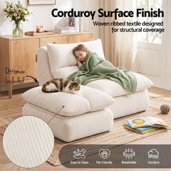 Artiss Lounge Chair Ottoman Single Sofa Couch Boneless Corduroy Chaise Footrest