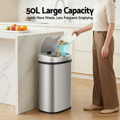 Devanti 50L Sensor Bin Motion Rubbish Automatic Silver