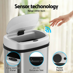 Devanti 50L Sensor Bin Motion Rubbish Automatic Silver