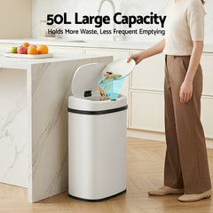 Devanti 50L Sensor Bin Motion Rubbish Automatic White