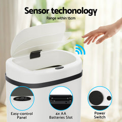Devanti 50L Sensor Bin Motion Rubbish Automatic White