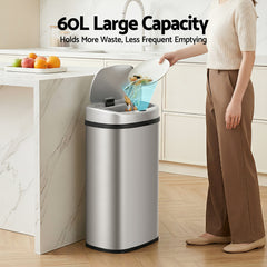Devanti 60L Sensor Bin Motion Rubbish Automatic Silver