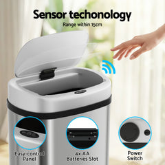 Devanti 60L Sensor Bin Motion Rubbish Automatic Silver
