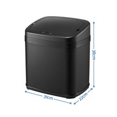 Devanti 15L Motion Sensor Bin Touchless Bins Soft-Close Rubbish Trash Can Black