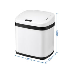 Devanti 15L Motion Sensor Bin Touchless Bins Soft-Close Rubbish Trash Can White