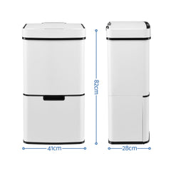 Devanti 72L Sensor Bin Rubbish Bins 4-in-1 Compartment Stainless Steel Trash Can White