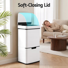 Devanti 72L Sensor Bin Rubbish Bins 4-in-1 Compartment Stainless Steel Trash Can White