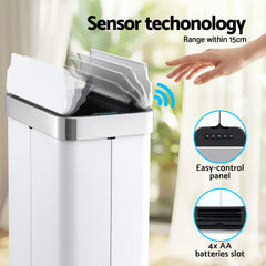 Devanti Rubbish Bin 70L Automatic Sensor Kitchen Bin, Slim Smart Garbage Can Touchless Rectangular with Liner Holder, Fully Closed Lid for Bedroom, Bathroom, Living Room, White