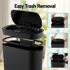 Devanti Automatic Trash Bin with Lid 21L Motion Sensor Kitchen Bin Touchless Garbage Can Modern Black Plastic Slim Rubbish Bin with Liner Holder for Kitchen, Home, Office