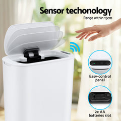 Devanti Automatic Trash Bin with Lid 21L Motion Sensor Kitchen Bin Touchless Garbage Can Plastic Slim Rubbish Bin with Liner Holder for Kitchen, Home, Office, White