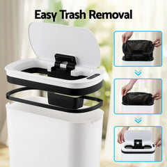 Devanti Automatic Trash Bin with Lid 21L Motion Sensor Kitchen Bin Touchless Garbage Can Plastic Slim Rubbish Bin with Liner Holder for Kitchen, Home, Office, White