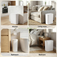 Devanti Automatic Trash Bin with Lid 21L Motion Sensor Kitchen Bin Touchless Garbage Can Plastic Slim Rubbish Bin with Liner Holder for Kitchen, Home, Office, White