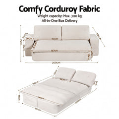 Artiss Convertible Folding Sofa Bed 30D High-Density Foam Boneless Couch with Corduroy Sleeper Couch Lounger for Living Room Beign