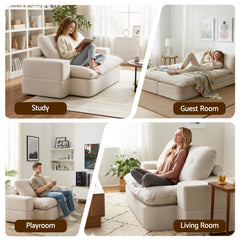 Artiss Convertible Folding Sofa Bed 30D High-Density Foam Boneless Couch with Corduroy Sleeper Couch Lounger for Living Room Beign