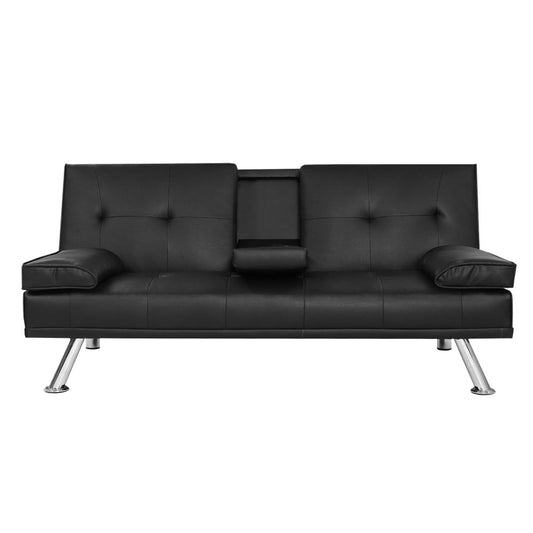 Artiss Sofa Bed 168CM Black PU Leather